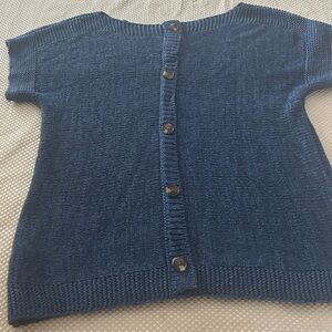 Cable & Gauge Textured Blue Knit Top- Button back enhancement. Size Medium